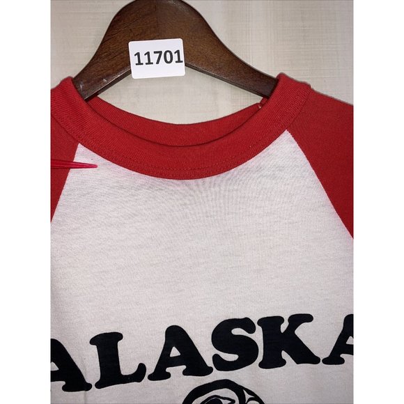Vintage 80s Red White Alaska Ringer Style T Shirt Adult Medium USA Made-11701 - Picture 3 of 15
